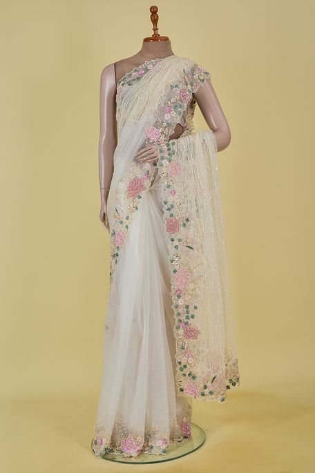 net / tule light beige saree with blouse