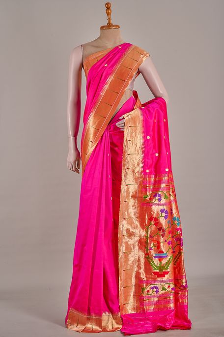 Paithani- silk fuschia pink saree with blouse