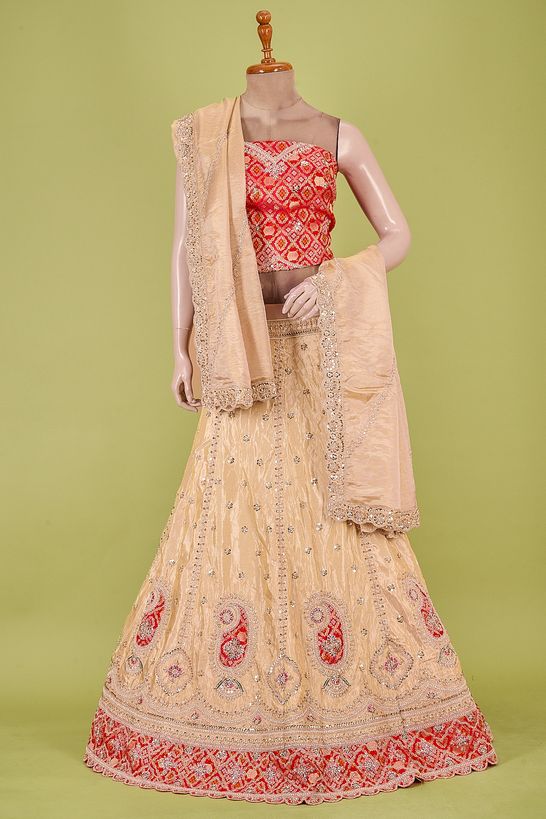 dupion tissue light khakhi green brown blood red ghagra choli custom sizing