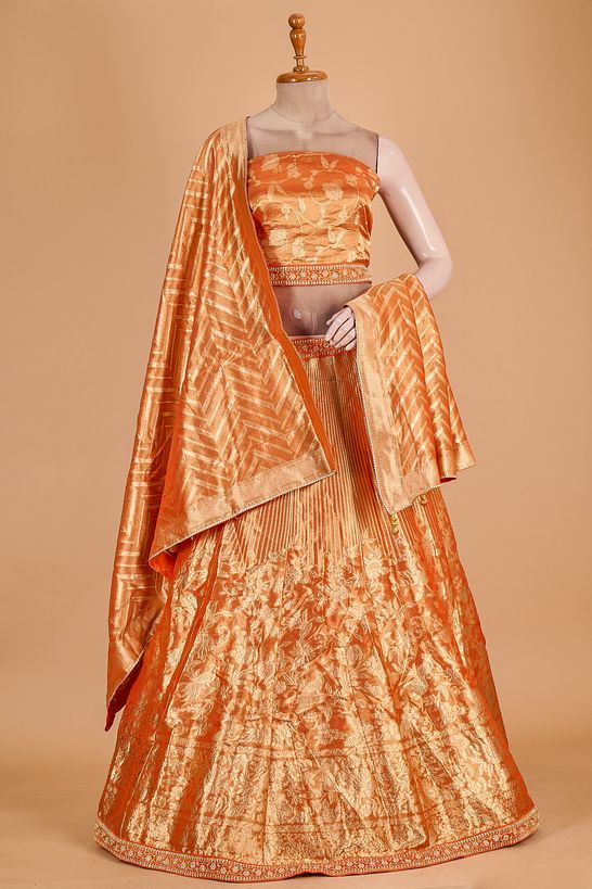 organza tissue dark orange ghagra choli custom sizing