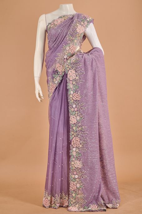 organza net / tule burgundy purple saree with blouse