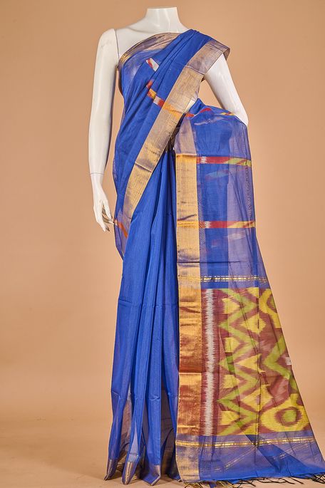 kora cotton bright pottery blue saree with blouse