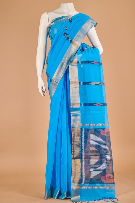 kora cotton pottery blue saree with blouse