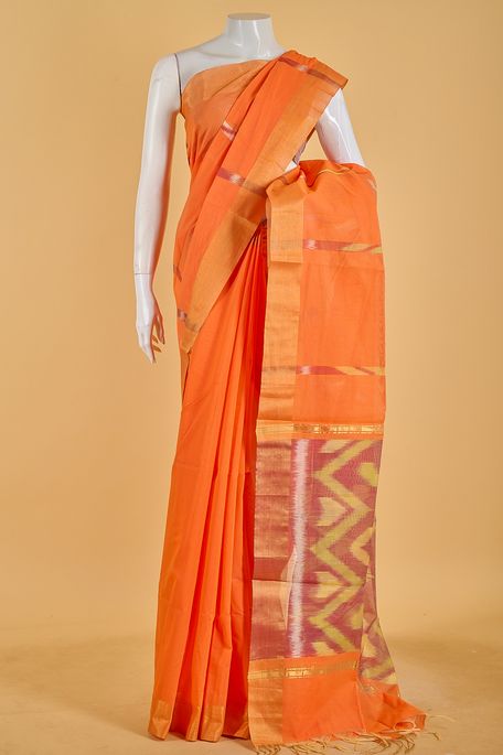 kora cotton light saffron orange saree with blouse