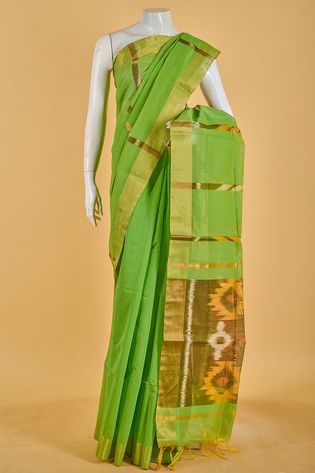 kora cotton fresh lime green saree with blouse