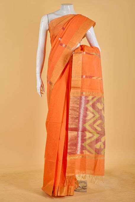 kora cotton light saffron orange saree with blouse
