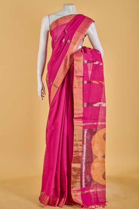 kora cotton magenta pink saree with blouse