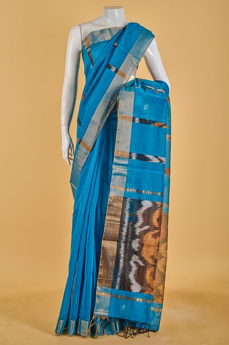 kora cotton sapphire aqua blue saree with blouse