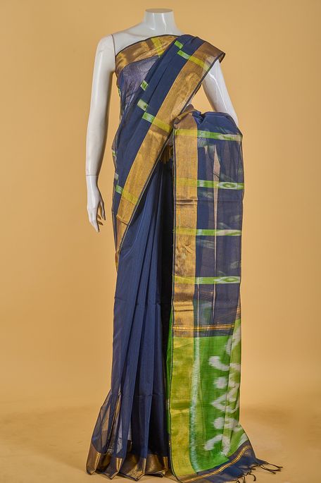 kora cotton navy blue saree with blouse