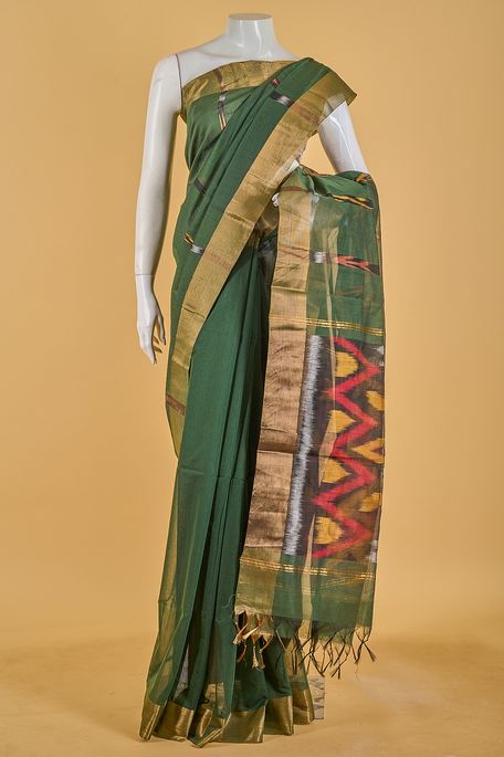 kora cotton dark fern green saree with blouse