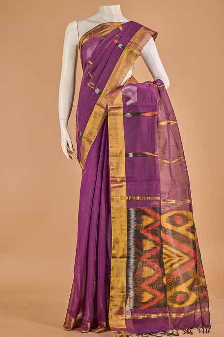 kora cotton dark violet purple saree with blouse