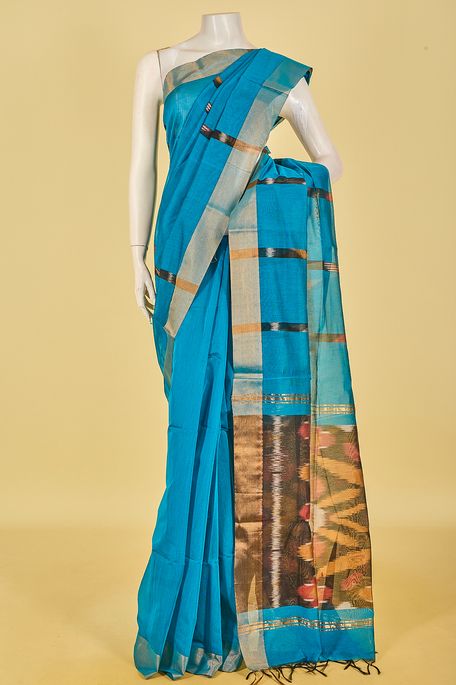 kora cotton sapphire aqua blue saree with blouse