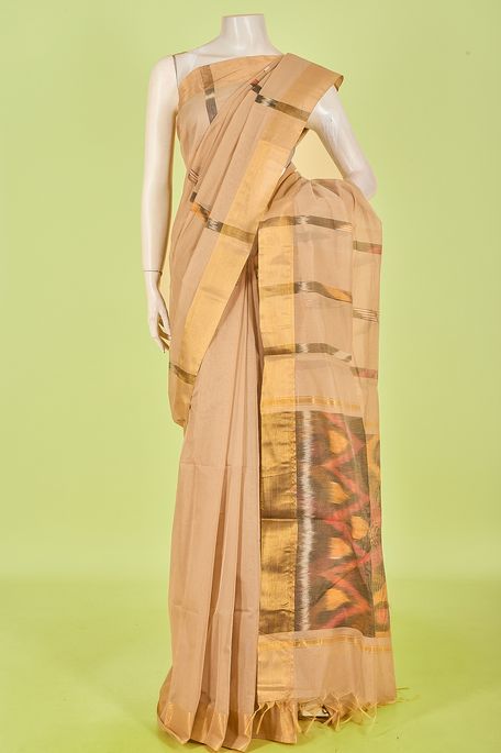 kora cotton light beige saree with blouse