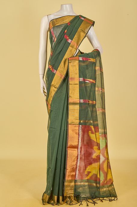 kora cotton dark fern green saree with blouse