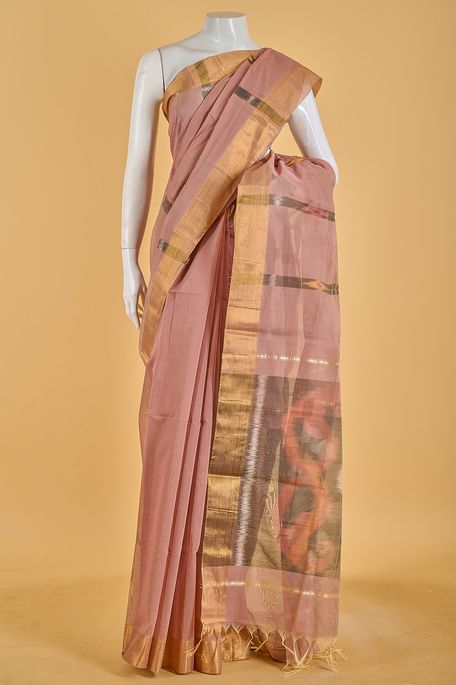 kora cotton light malt brown saree with blouse