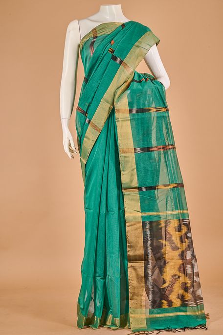 kora cotton dark fern green saree with blouse