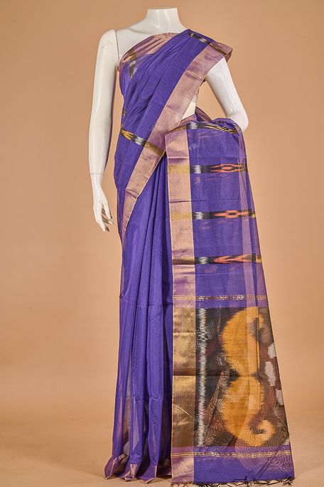 kora cotton tinted purple navy blue saree with blouse