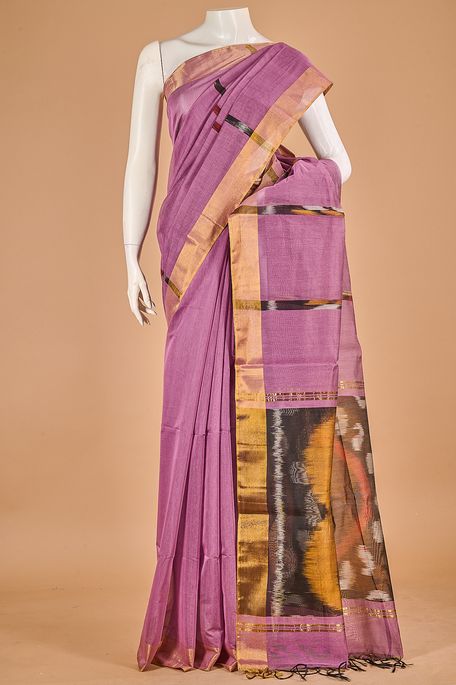 kora cotton light burgundy mauve saree with blouse