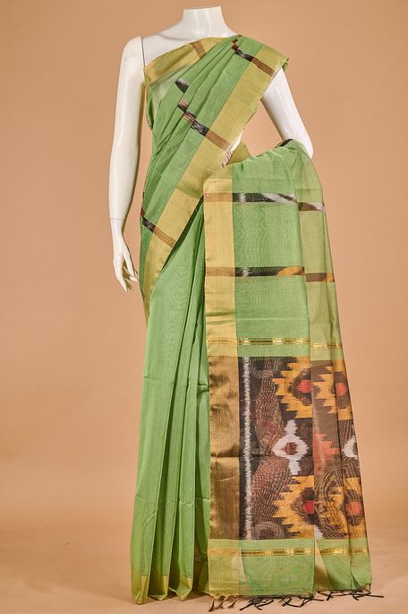 kora cotton fern green saree with blouse