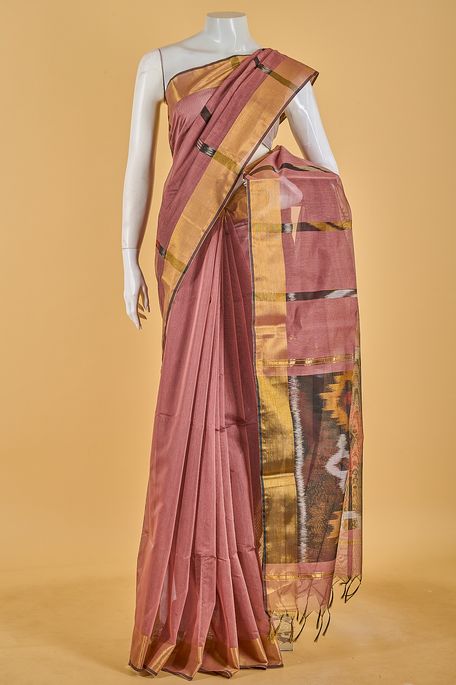 kora cotton champaigne brown saree with blouse