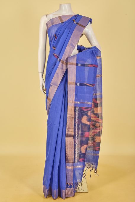 kora cotton bright pottery blue saree with blouse
