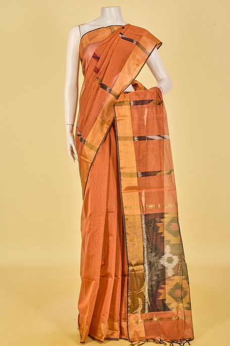 kora cotton dusty peach saffron saree with blouse