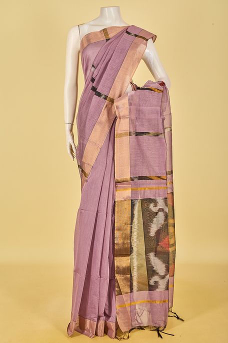 kora cotton light burgundy mauve saree with blouse
