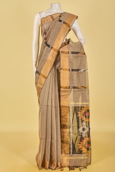 kora cotton light ash grey saree with blouse