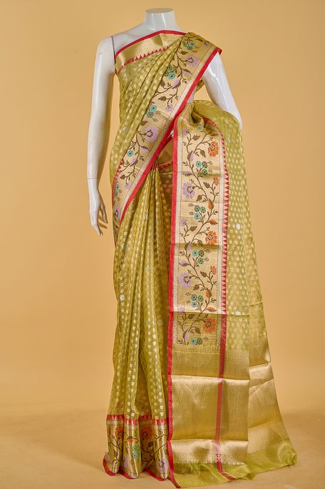 kota tissue fresh lime green saree with blouse