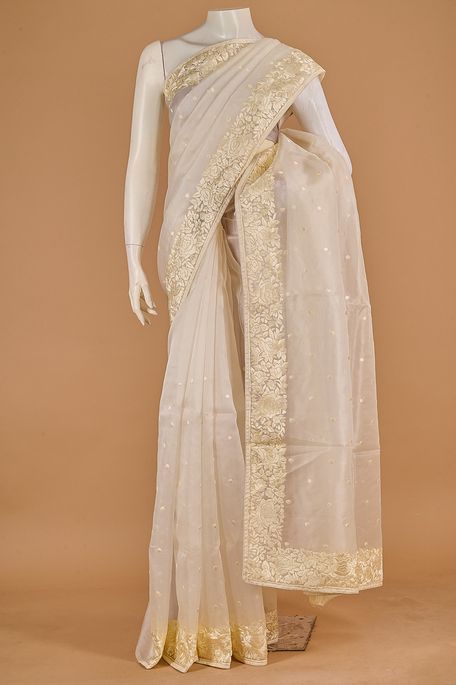 organza white saree with blouse