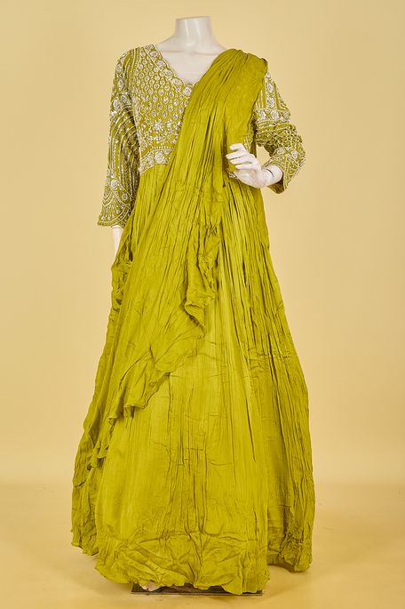 crepe fig green gown