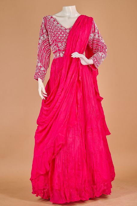 crepe fuschia pink gown