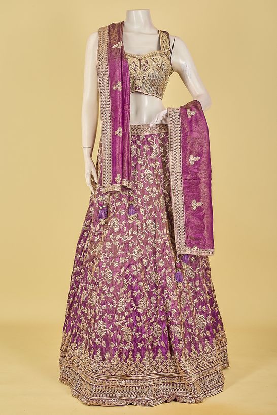 dupion tissue purple violet ghagra choli ready to wear