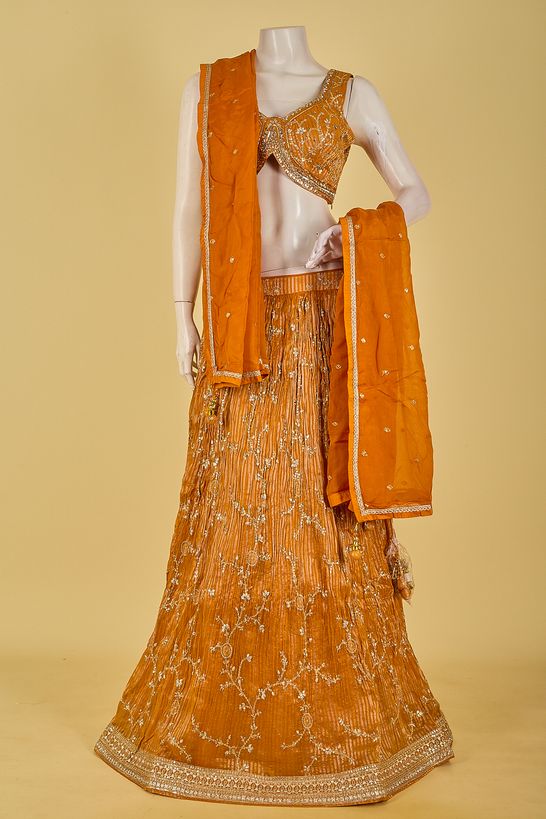 organza tissue saffron orange ghagra choli ready to wear