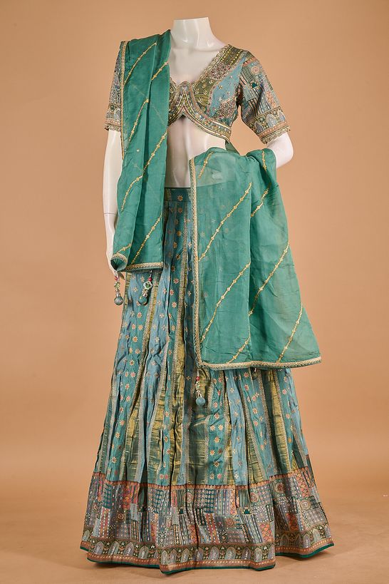 dupion tissue dark fern green ghagra choli ready to wear