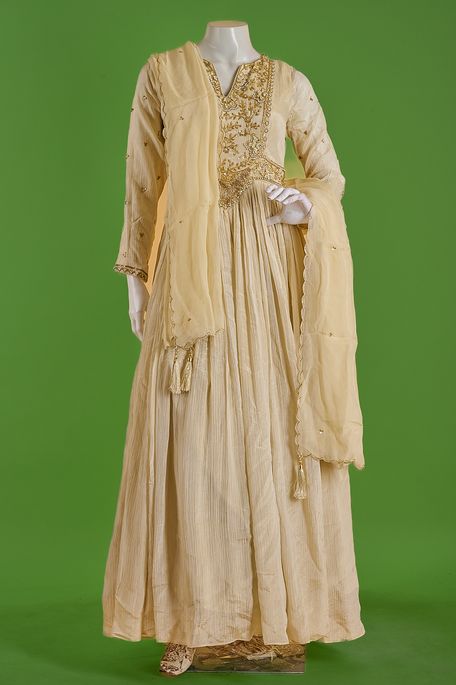 crepe light beige gown with dupatta