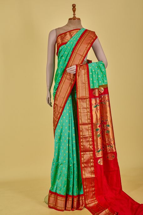 Paithani- silk cool mint sea green saree with blouse