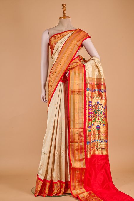 Paithani- silk light khakhi green brown saree with blouse