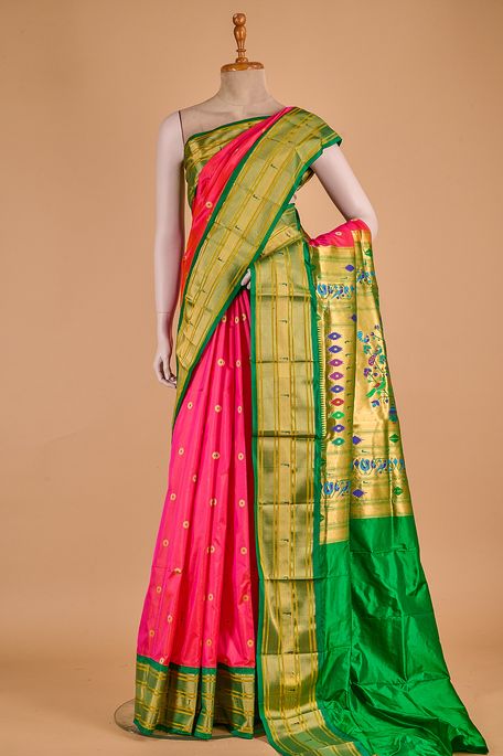 Paithani- silk fuschia pink saree with blouse