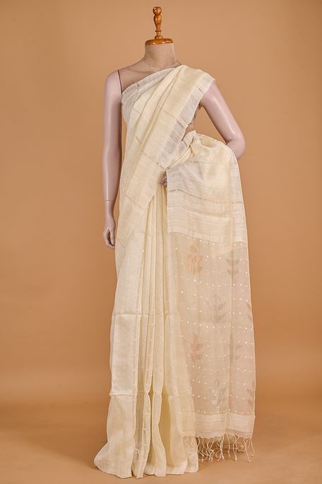 dupion organza light beige saree with blouse