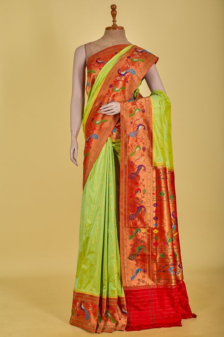 Paithani- silk lime green saree with blouse