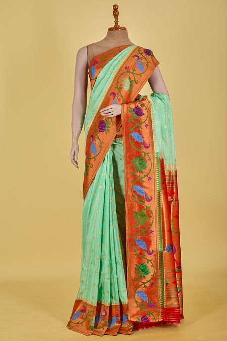 Paithani- silk cool mint sea green saree with blouse