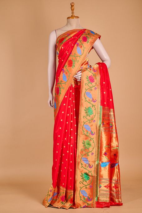Paithani- silk blood red saree with blouse