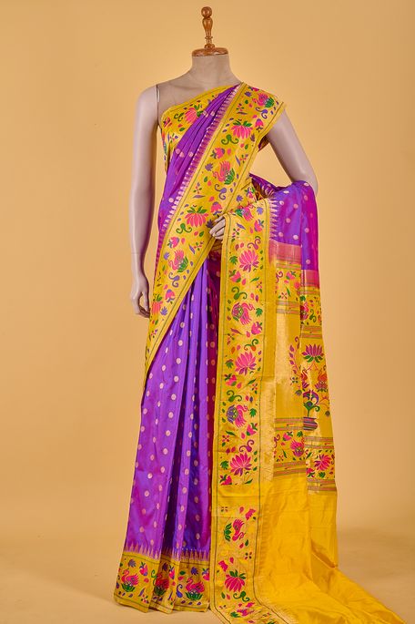 Paithani- silk dark violet purple saree with blouse