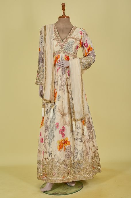 crepe net / tule light beige gown with dupatta