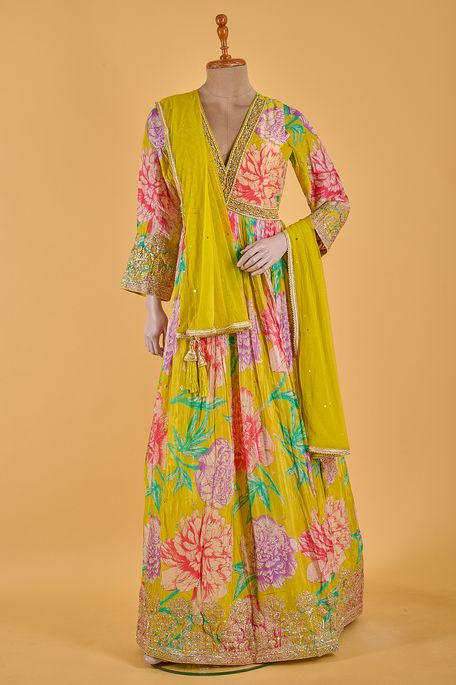 crepe net / tule fig green gown with dupatta