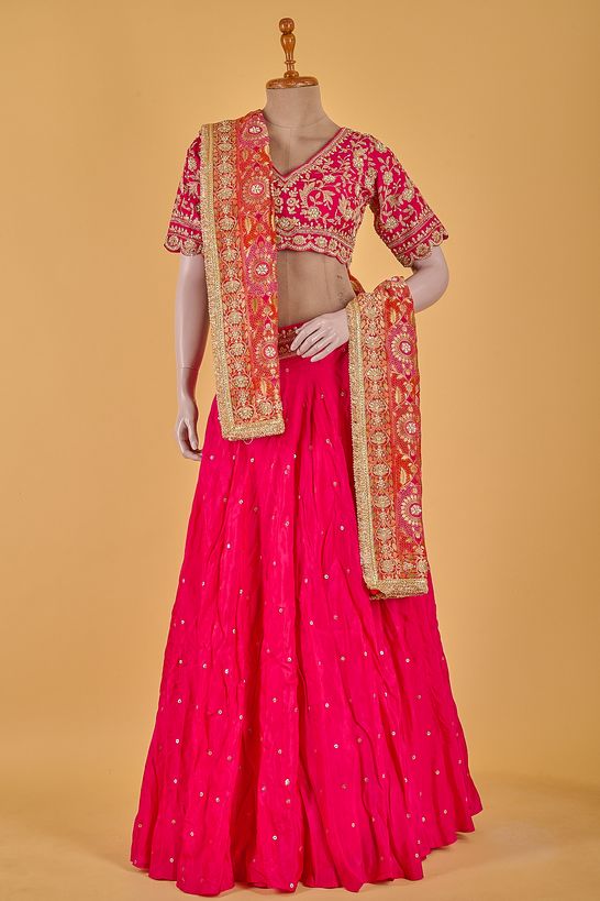 crepe dupion georgette fuschia pink blood red ghagra choli ready to wear
