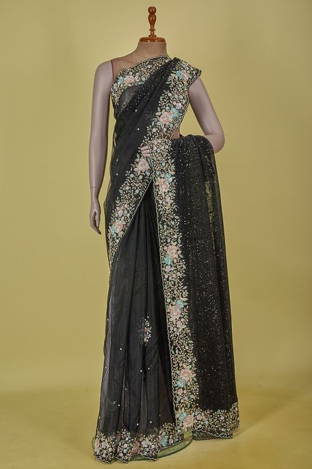 organza net / tule black saree with blouse