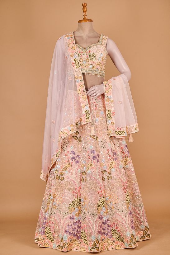 organza light peach pink ghagra choli ready to wear