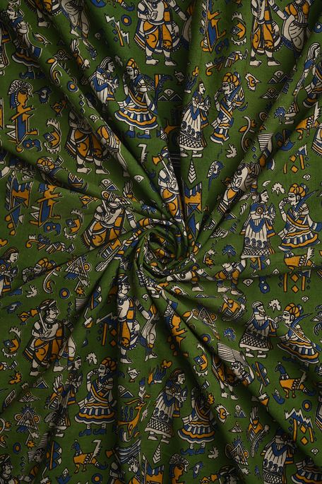Kalamkari- cotton olive green fabric